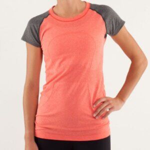 VGC Lululemon Run: Swiftly Tech Short Sleeve Grey / Orange- Size 6